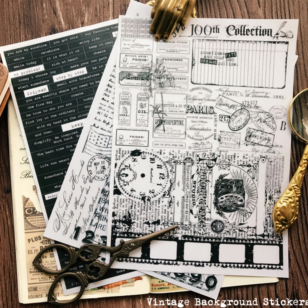 3Sheets/Bag Vintage Newspaper Black White Vellum Paper DIY Craft Scrapbooking Album Junk Journal Planner Decorative Stickers | Канцтовары