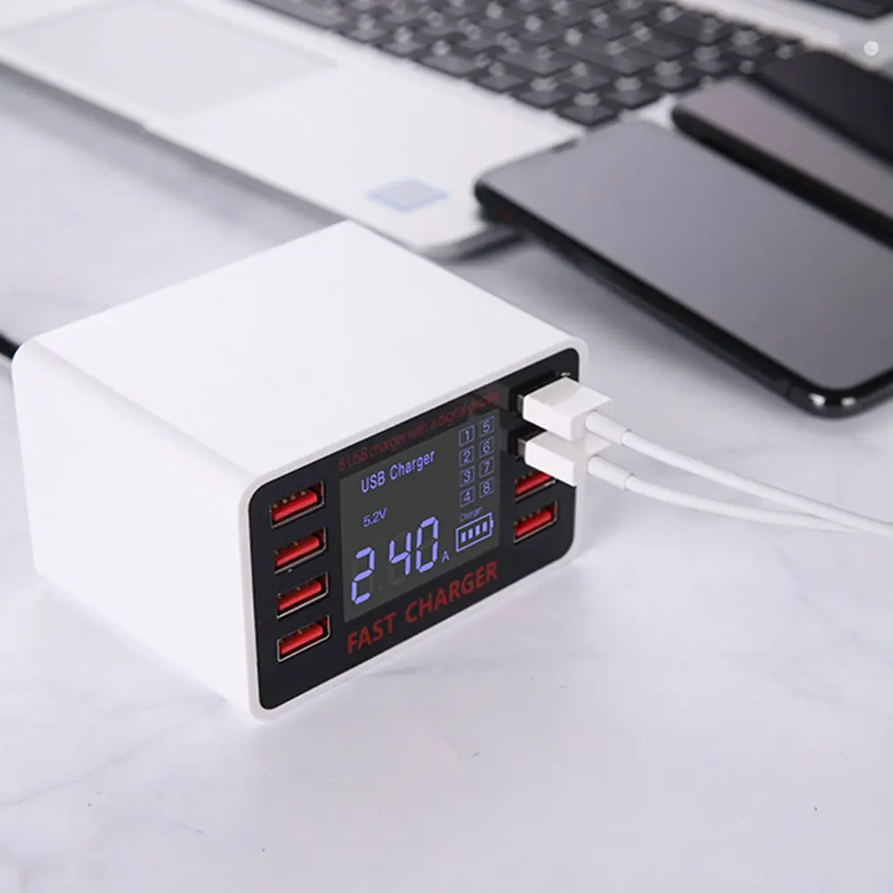 40W Multi-Port Charger LCD Display 8 Port USB Charging Station Power Adapter Universal Mobile Phone Desktop Wall Home | Электроника