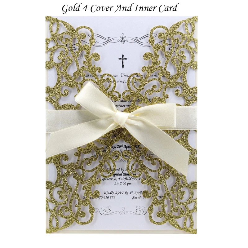 Gold 4 Cover Insert 1 шт. золотисто-синяя Серебристая блестящая бумага лазерная резка свадебные пригласительные открытки с лентой индивидуальный Свадебный декор вечерние принадлежности - Цвет: Gold 4 Cover Insert