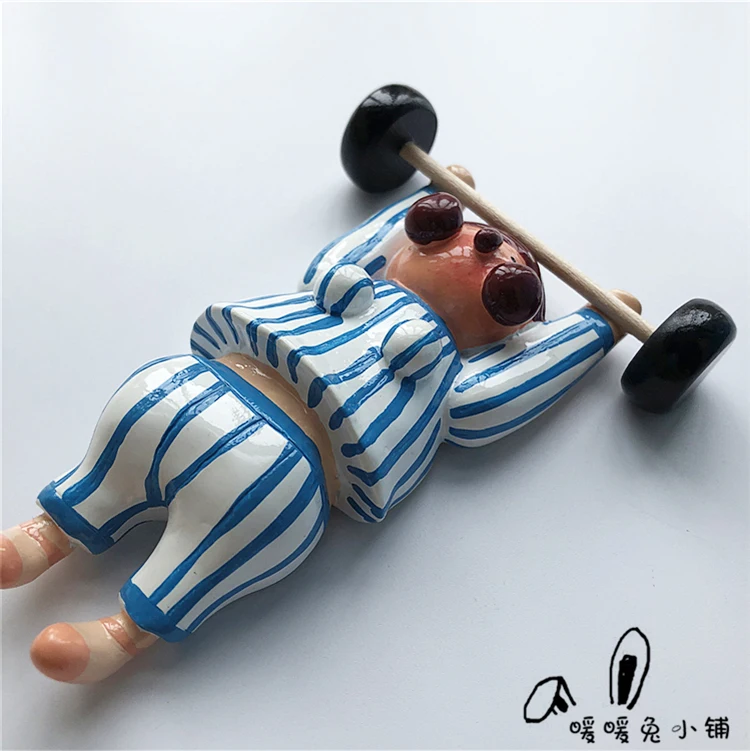 Cartoon weightlifting doll resin refrigerator sticker three-dimensional magnetic decoration | Дом и сад