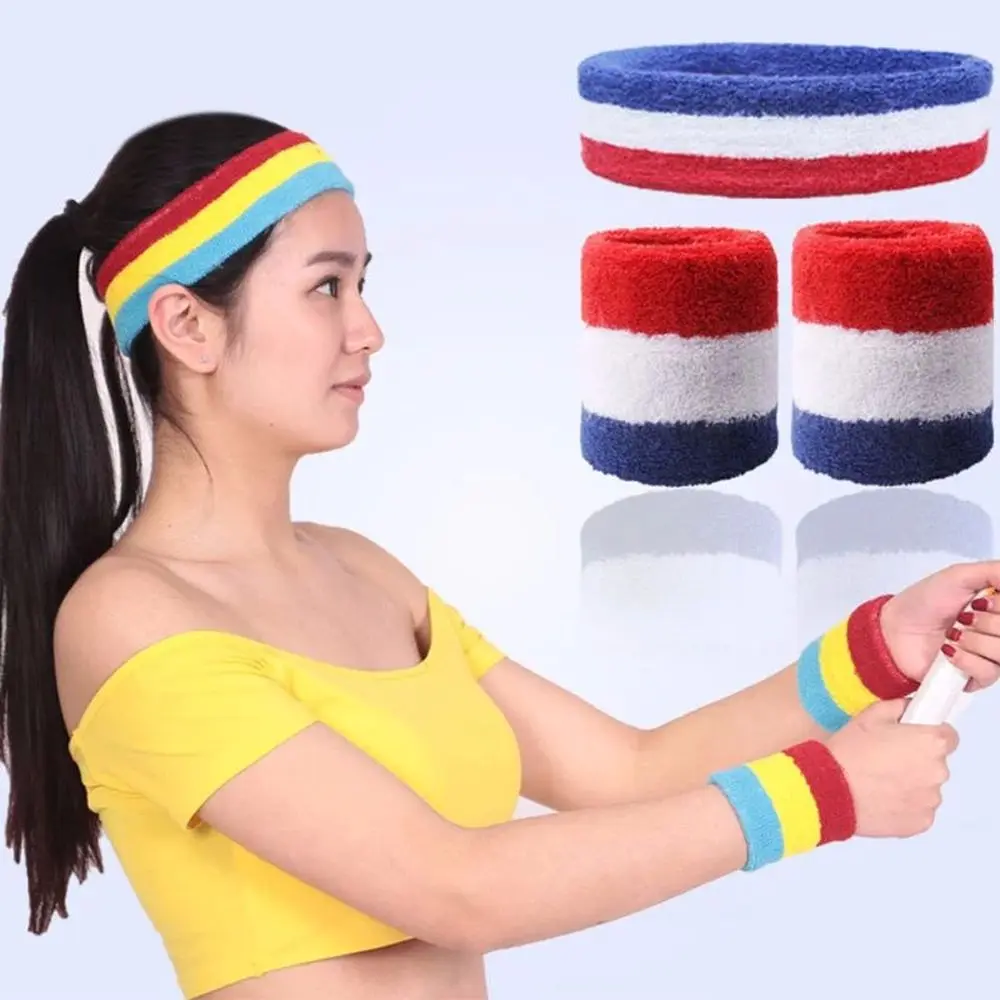 

1 Set Sport Wristbands Headband Towel Sweatbands For Men Women Basketball Yoga Tennis Fitness Wrist Support Protect