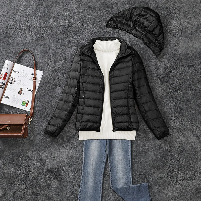 Женский сверхлегкий тонкий пуховик на белом утином пуху зимняя теплая куртка с