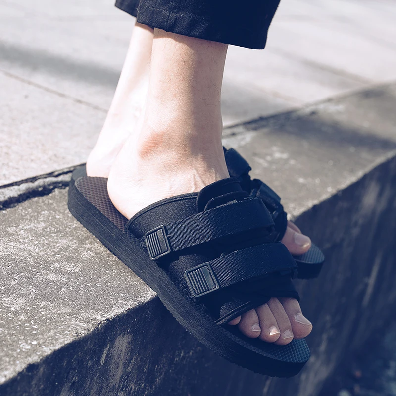 Шлепанцы мужские без застежки холщовые сандалии на липучке повседневная обувь