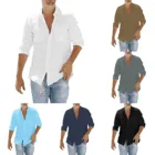 Модная мужская Однотонная рубашка с длинным рукавом и отложным воротником из дышащего хлопка и льна, мешковатая Повседневная рубашка, мужская рубашка # g3