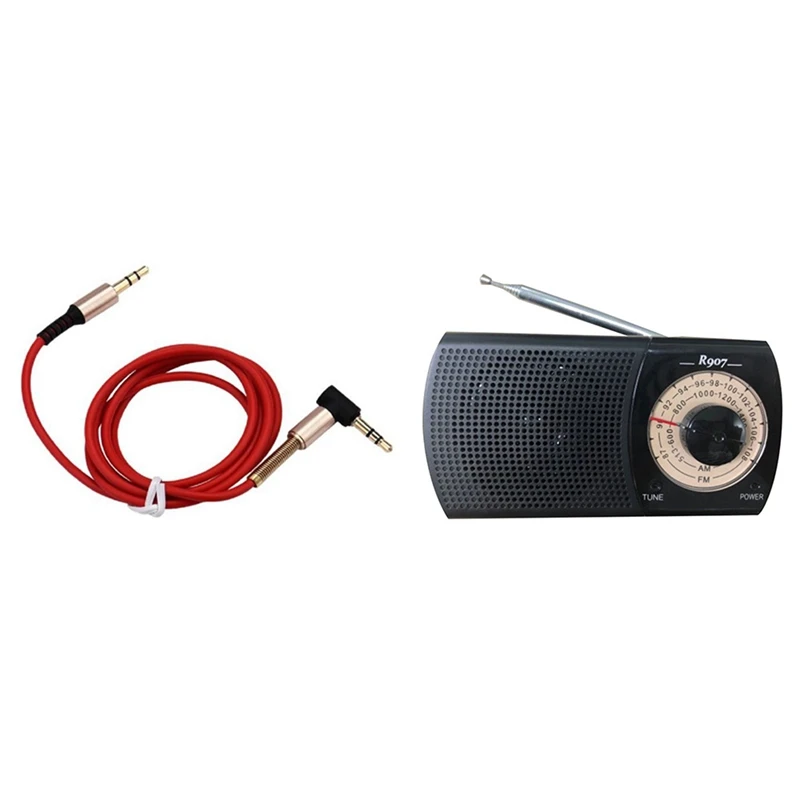 

3.5Mm Jack Elbow Male To Male Headphone Extension Cable With Portable AM/FM Radio, Pocket And Headphone Jack