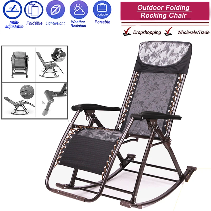 Sun Loungers  outdoor leisure chair Comfortable Relax Rocking Chair Folding Lounge Chair Relax Chair Nap Recliner 180kg Bearing