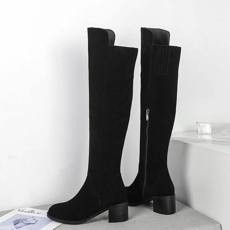 Женские длинные сапоги VALLU новый дизайн 2019 Заводские из нубука Сапоги выше колена