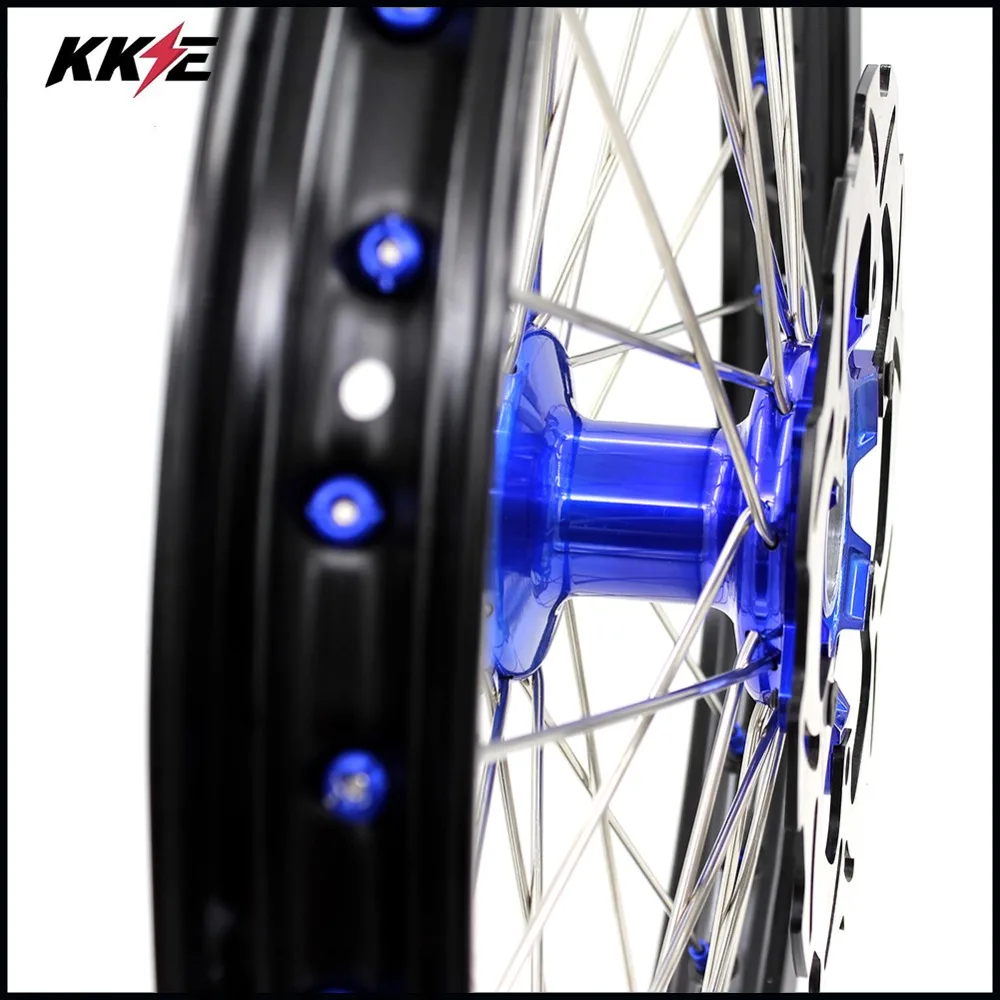 KKE 21/19 Литые колеса мотоцикла обода Набор для YAMAHA YZ125/250 99-19 YZ250F 2001- YZ450F 2003- синяя звездочка
