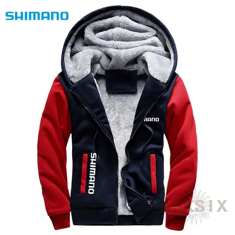 

2021 Fishing Clothing Winter Shimanos Jacket Men Thick Casual Patchwork Hooded Fleece Warm Outdoor Sport Zipper Fishing Wear