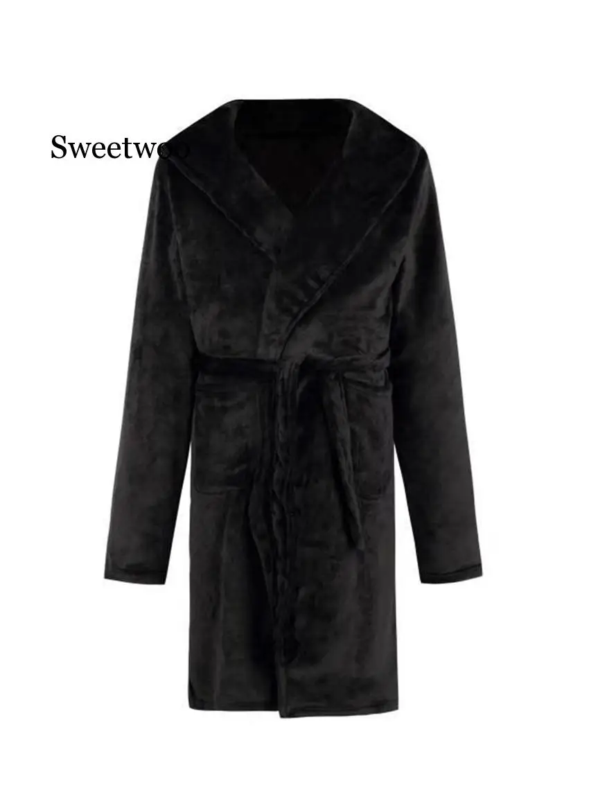 Men Autumn Winter Long Thick Warm Corduroy Bathrobe Solid Towel Long Robe Sleepwear  4XL 5XL Men Kimono Hooded Robe