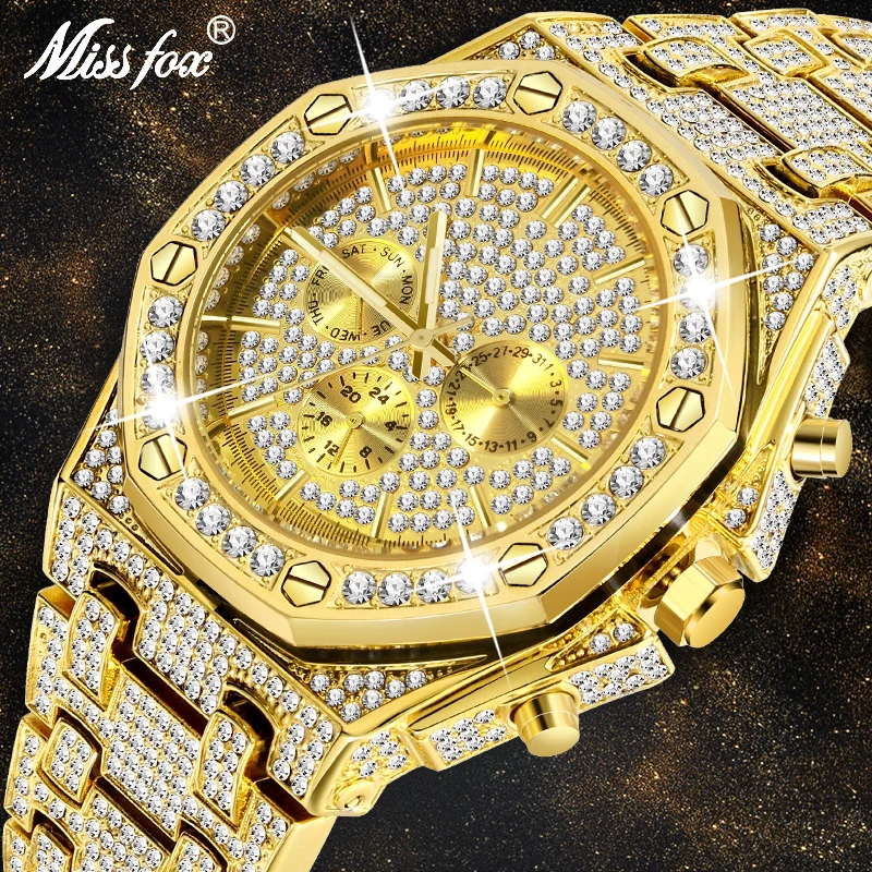 Часы хронограф MISSFOX мужские спортивные водонепроницаемые из нержавеющей стали с