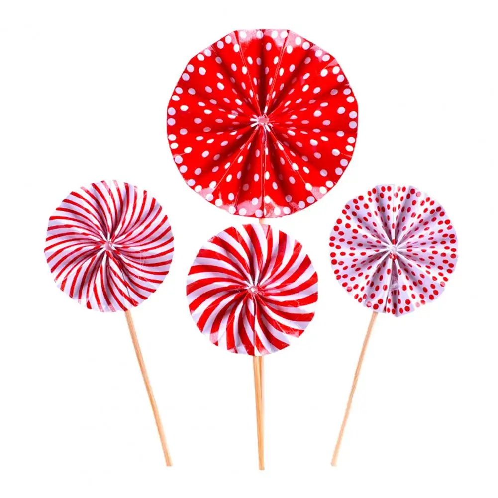 

4Pcs/Set Folding Fan Cake Insert Card Reusable Smooth Round Wedding Birthday Cake Paper Fan Insert Topper for Festival
