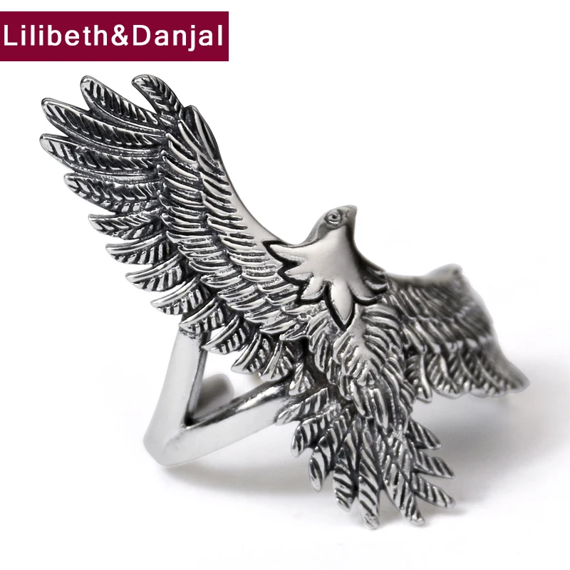Начальная Кольцо 100% чистого серебра 925 пробы серебро Flying Wing Орел регулируемое
