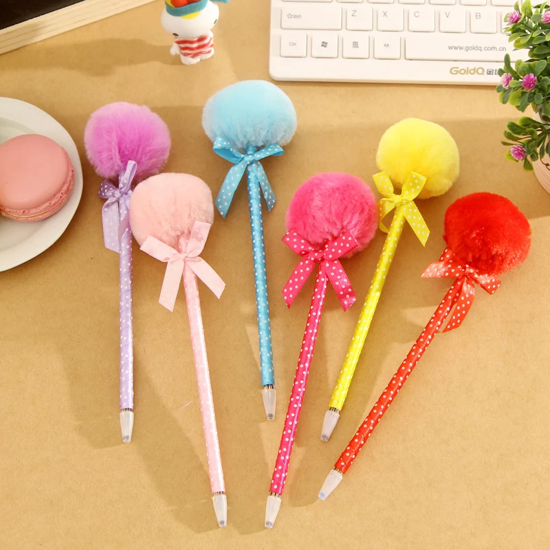 3 шт./лот новый стиль бант плюшевая шариковая ручка канцелярские принадлежности