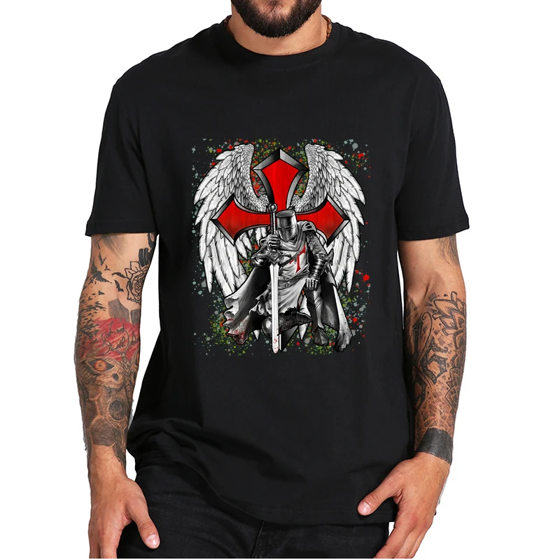 

The Knights Templar Distressed Cross Angel Wings T-Shirt Classic Large Organization Of Devout Christians Tee Shirt 100% Cotton