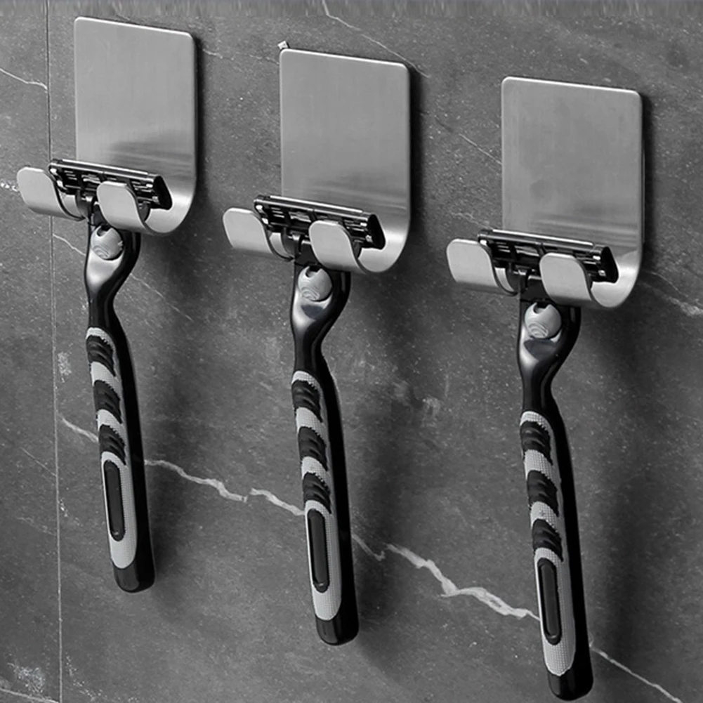 

1pc Waterproof Anti-rust Stainless Steel Razor Holder Bathroom Wall Adhesive Storage Hook Kitchen Hanger Men Shaving Razor Shelf
