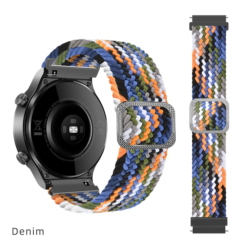 

20mm/22mm watch strap for Samsung Galaxy watch 3/active 2/46mm/42mm/Gear S3 Adjustable Braided Solo Loop Huawei GT/2/2e/Pro band