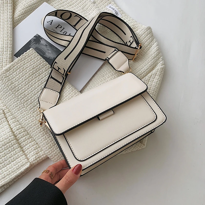 

Solid Color Classical PU Leather Flap Crossbody Bags For Women 2021 Travel Handbag And Purses Shoulder Simple Designer Branded