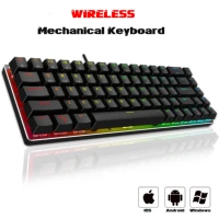 wireless 68 key mechanical gaming keyboard 2 4ghz brown red switch bluetooth compatible mini layout for pc tablet mobile phone