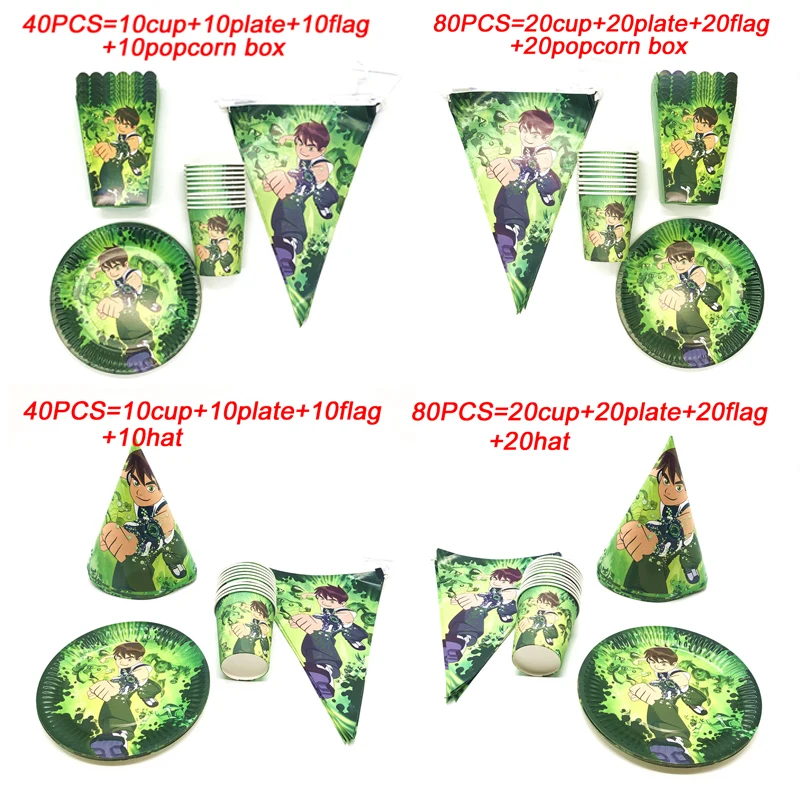 

Ben 10 Party Supplies Kids Disposable Towels Plates Cups Wedding Decoration Baby Shower Birthday Party Hat Party Popcorn Boxes