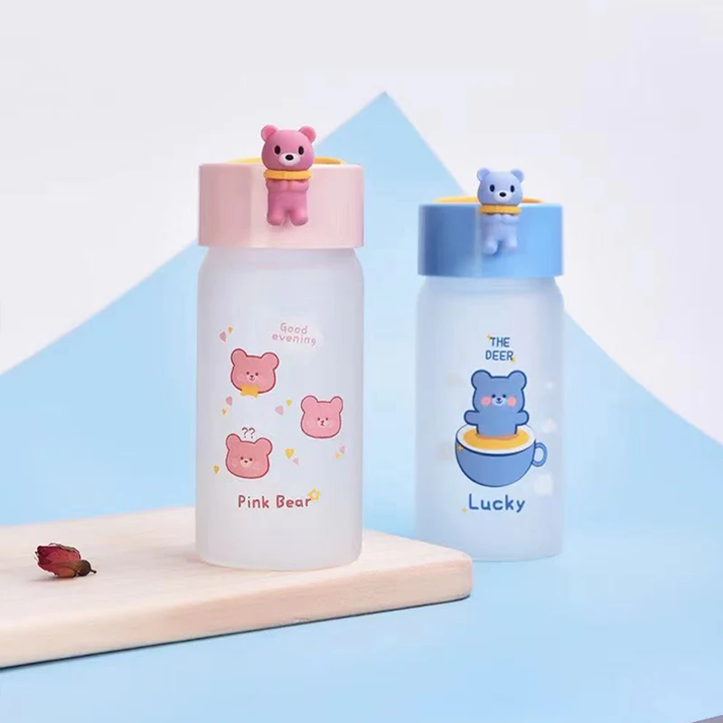 

Бутылка для воды с милым мультяшным медведем, миниатюрная креативная забавная матовая стеклянная фотография ins, девушка, Сердце, домашняя и ...