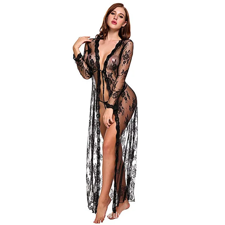 Пижама в европейском и американском стиле длинное кружевное платье-кардиган
