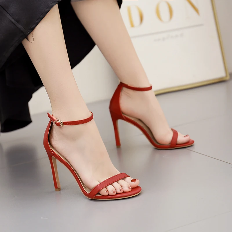 

2021 new square toe high heel women sandals stone pattern chain stiletto high heel sandals