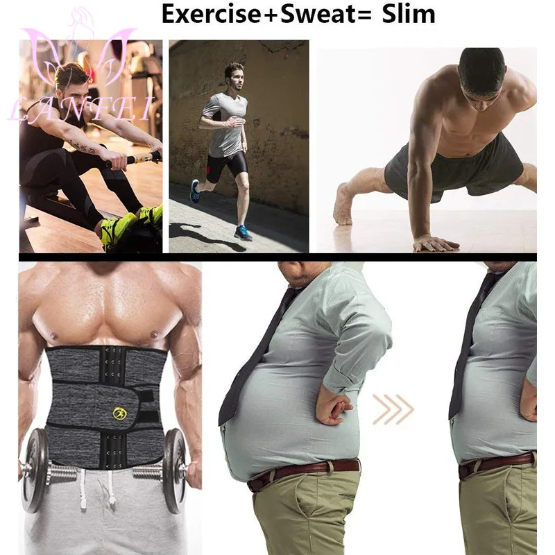 LANFEI Men Waist Trainer Slimming Belt Body Shaper Sweat Sauna Modeling Strap Workout Waist Trimmer Weight Loss Corset Plus Size