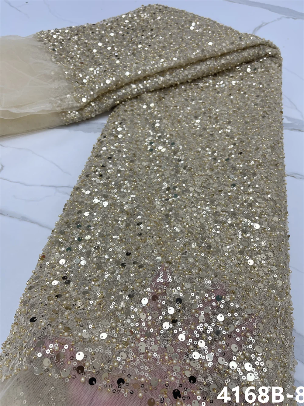 

African Sequins Lace Fabric 5Yards Nigerian 2022 High Quality French Tulle Beads Mesh Lace Fabrics For Sewing Clothes 4168B