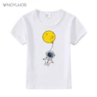 Футболка с забавным принтом астронавта, Детские Модные летние топы, Детская футболка с коротким рукавом для девочек, одежда с рисунком Tumblr