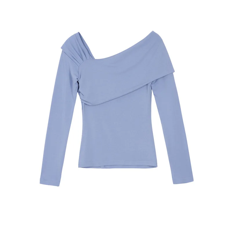 

Spring Irregular Collar Long Sleeve Mujer Camisetas Solid Off Shoulder Slim Waist Tops Ropa Mujer Sexy Elegant Women's T-shirt