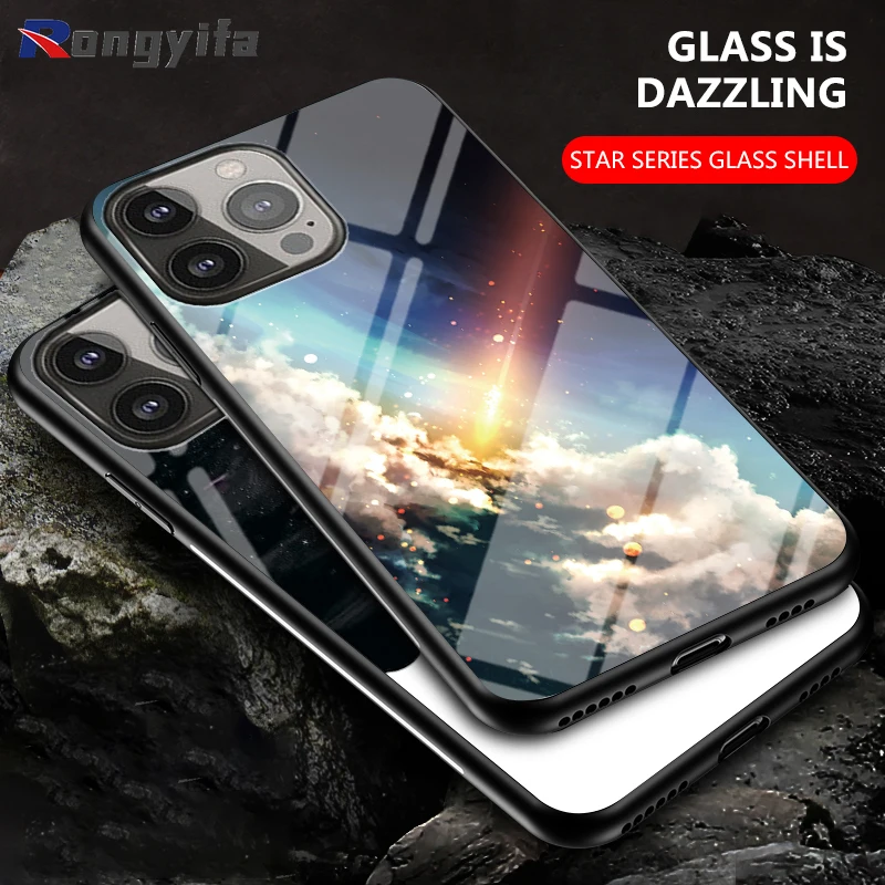 

For iPhone 13 12 11 Pro XS Max 12 mini XR X SE 2020 8 7 6 6s Plus 5 5S SE Fashion Glass Hard Back Cover Starry sky Phone Case