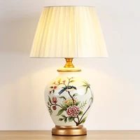 hotel living room ceramic table lamp villa bedroom study bedside lamp new chinese american flower and bird wholesale model room