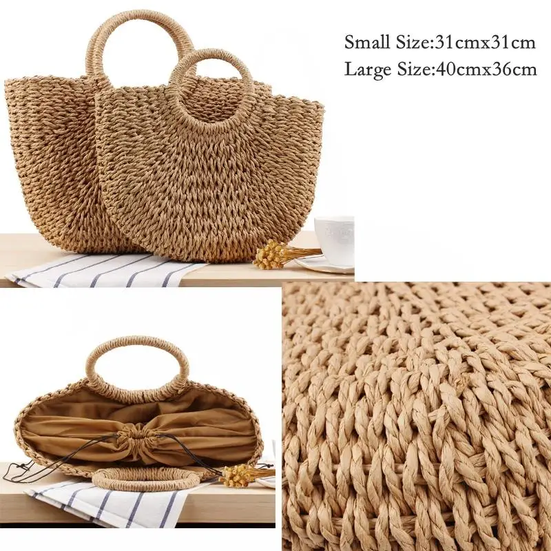 Круглая Соломенная пляжная сумка винтажная плетеная Наплечная Сумка ручной