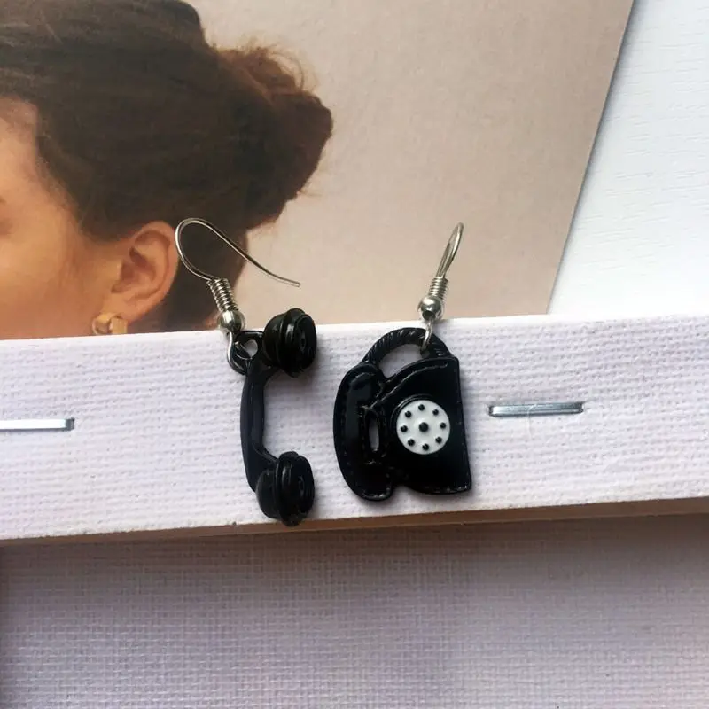 

Vintage Black Simulated Telephone Drop Earrings For Women Fashion Jewelry