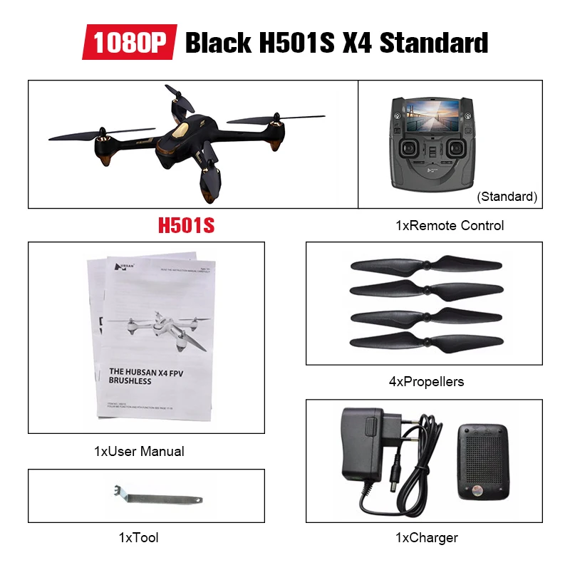 Black Standard Hubsan H501S H501SS X4 Pro 5,8G FPV Бесщеточный W/1080 P HD Камера gps RTF Follow Me режим Quadcopter для радиоуправляемых вертолётов дронов - Цвет: Black Standard