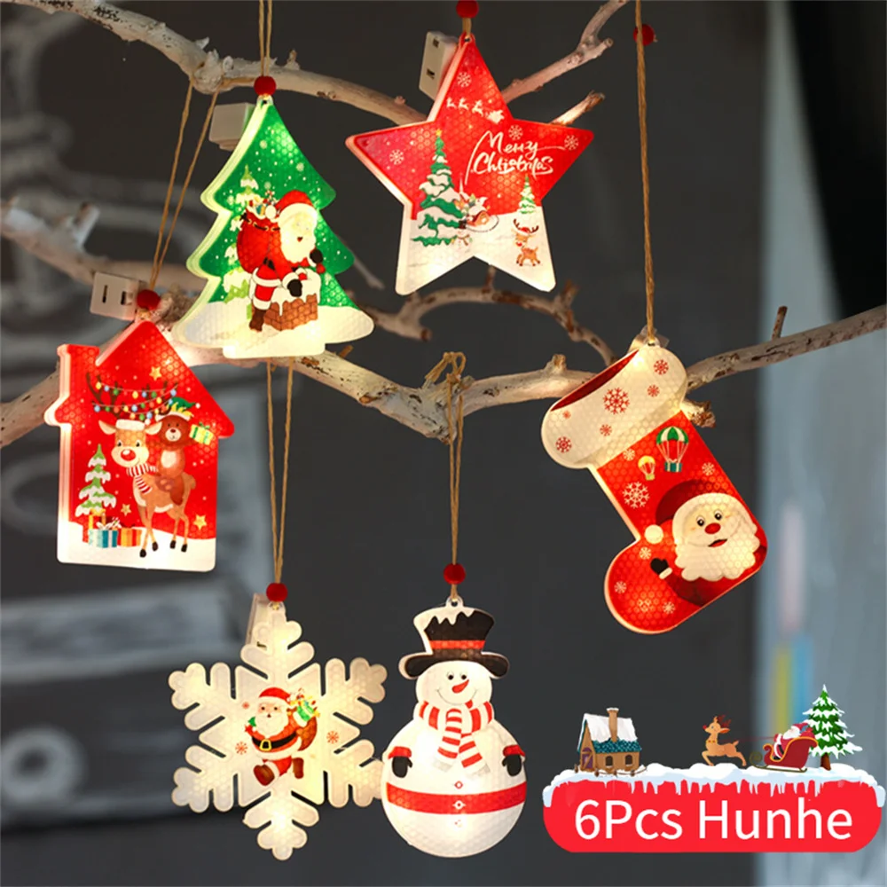 

6 шт. рождественские украшения, светодиодная лампа, сказочное освещение рождественской елки, подвесные украшения, праздничное светодиодное...