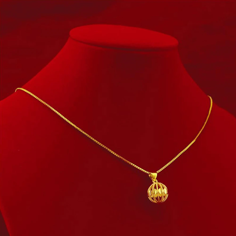 

24K Yellow Gold GP Charm Necklaces For Women Hollow Ball Bead Pendant & Necklace Choker Collier Femme Wedding Jewelry Party Gift