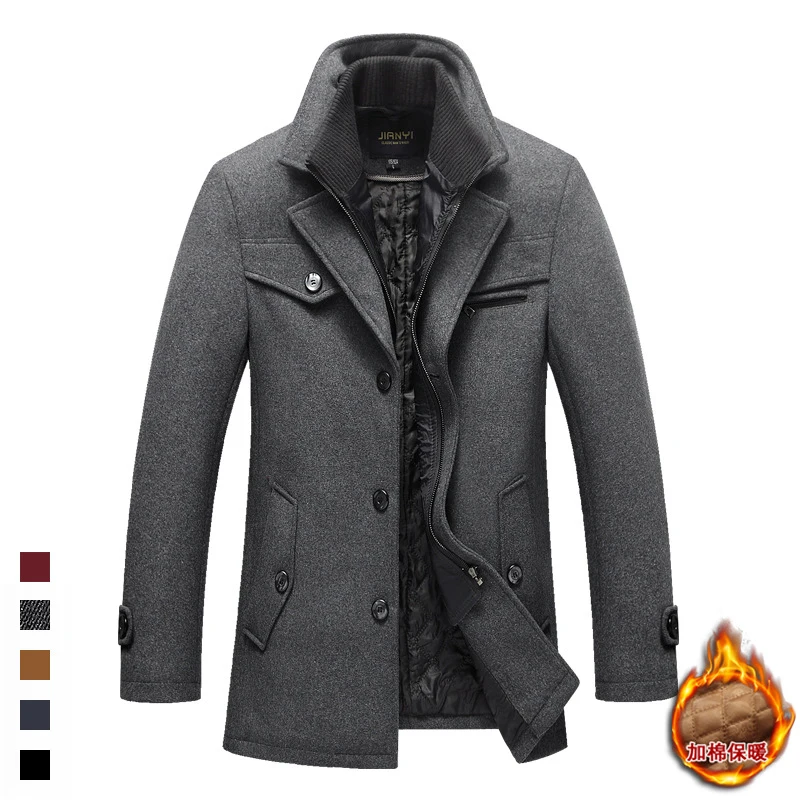 

Winter Men's Woolen Windbreaker Coat New Solid Color Single Breasted Trench Slim Fit Business Casual Wool Jacket Blends