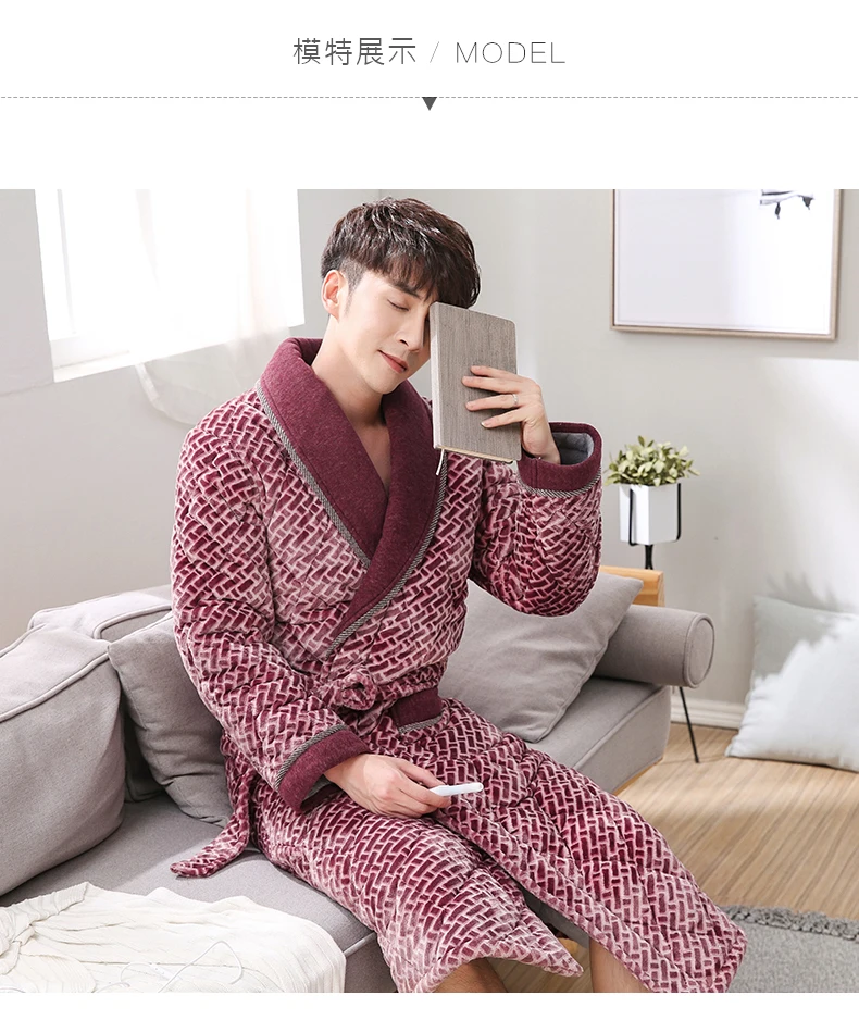 Для мужчин банные халаты роскошные бархатные Для мужчин Robe купить напрямую из Китая, банный халат 3 Слои ватник теплая хлопковая зимняя Домашняя одежда кимоно Ночной халат