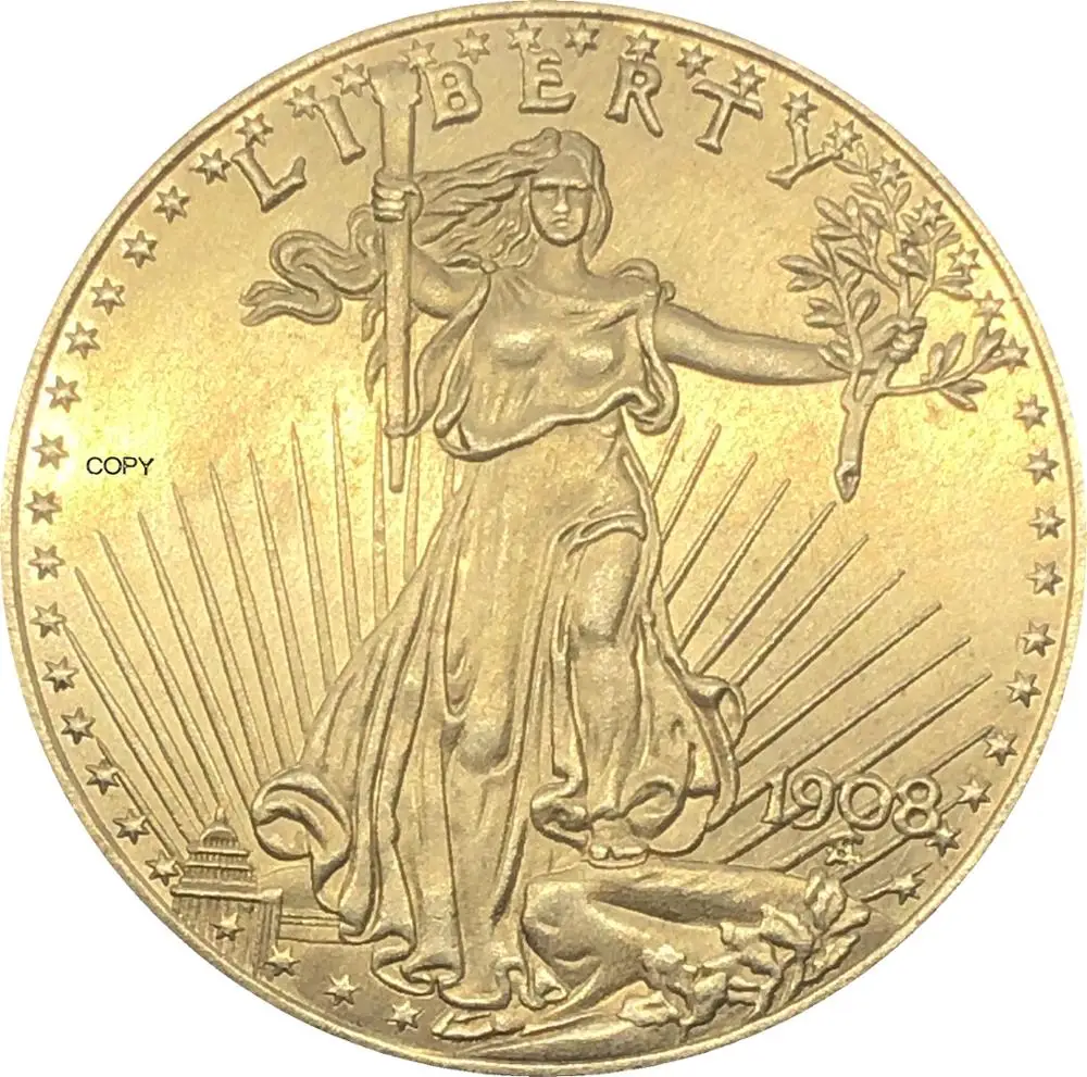 

Соединенные Штаты Америки 20 долларов Saint-Gaudens Double Eagle с девизом 1908 1908 S 1908 D латунная металлическая копия монеты