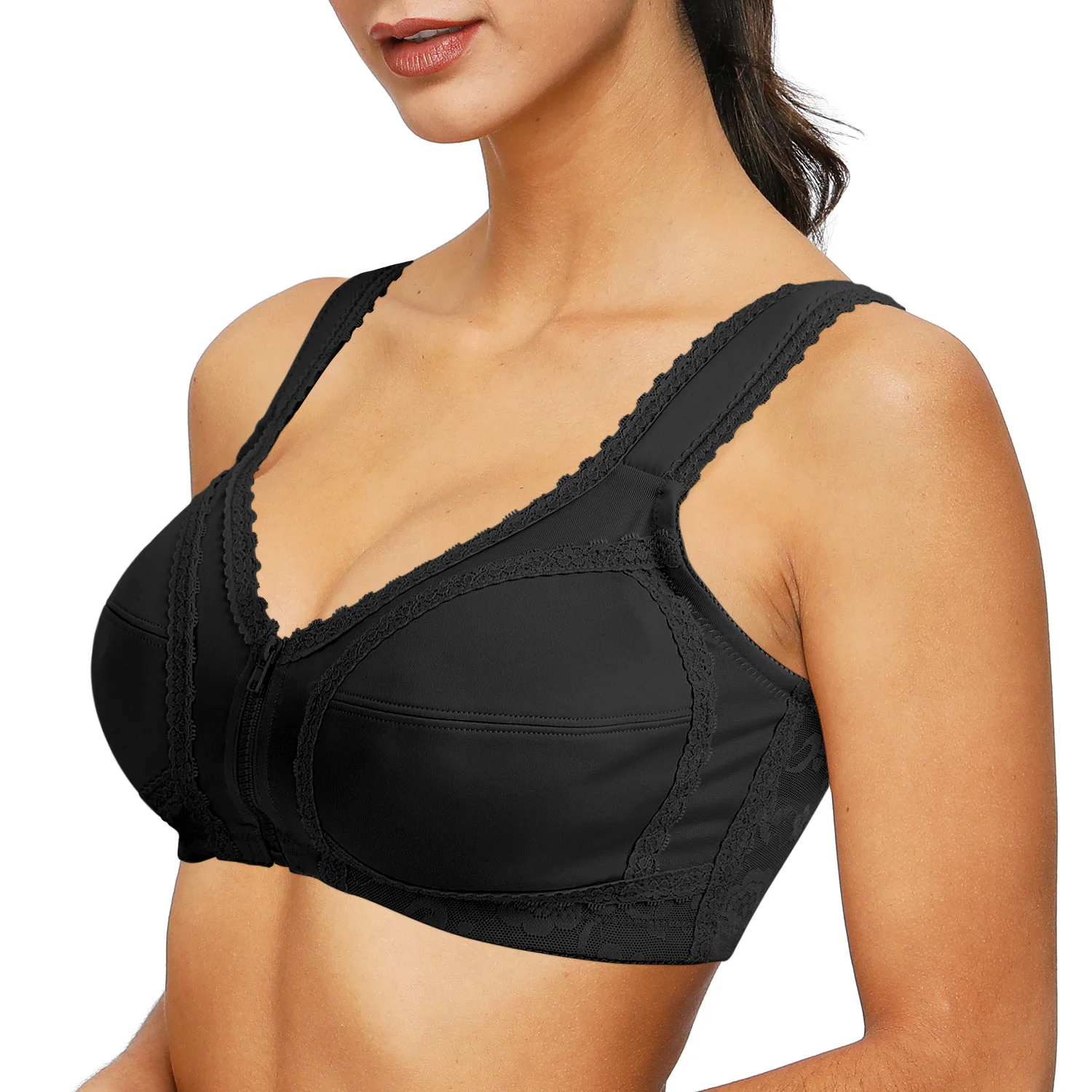 

Женский цветочный бюстгальтер без косточек, с застежкой спереди и кружевом сзади, Прямая поставка, с регулируемыми бретелями, без подкладки...