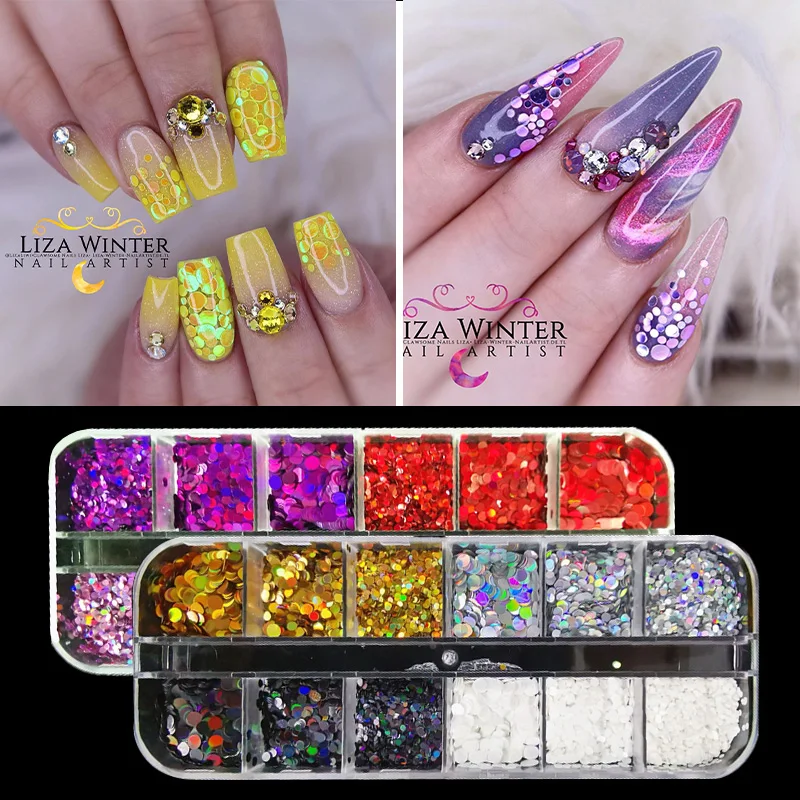 1 коробка для дизайна ногтей красочные хлопья голографические блёстки Палитра