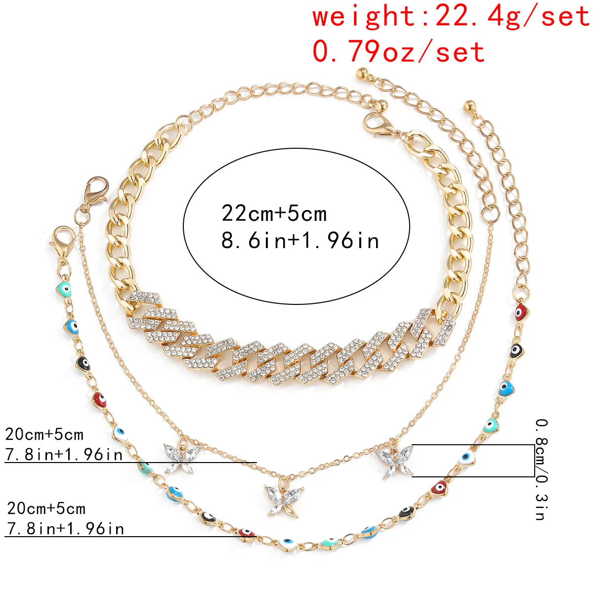 

Creative jewelry with personality simple multi-layer suit set with rhinestones retro butterfly suit anklet for women gifts