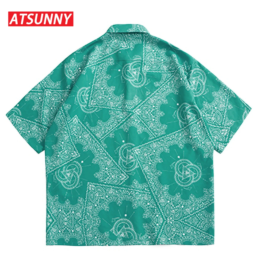ATSUNNY  Print Short Sleeve HipHop Streetwear Casual Man Summer Fashion Hong Kong Style Shirt Tops