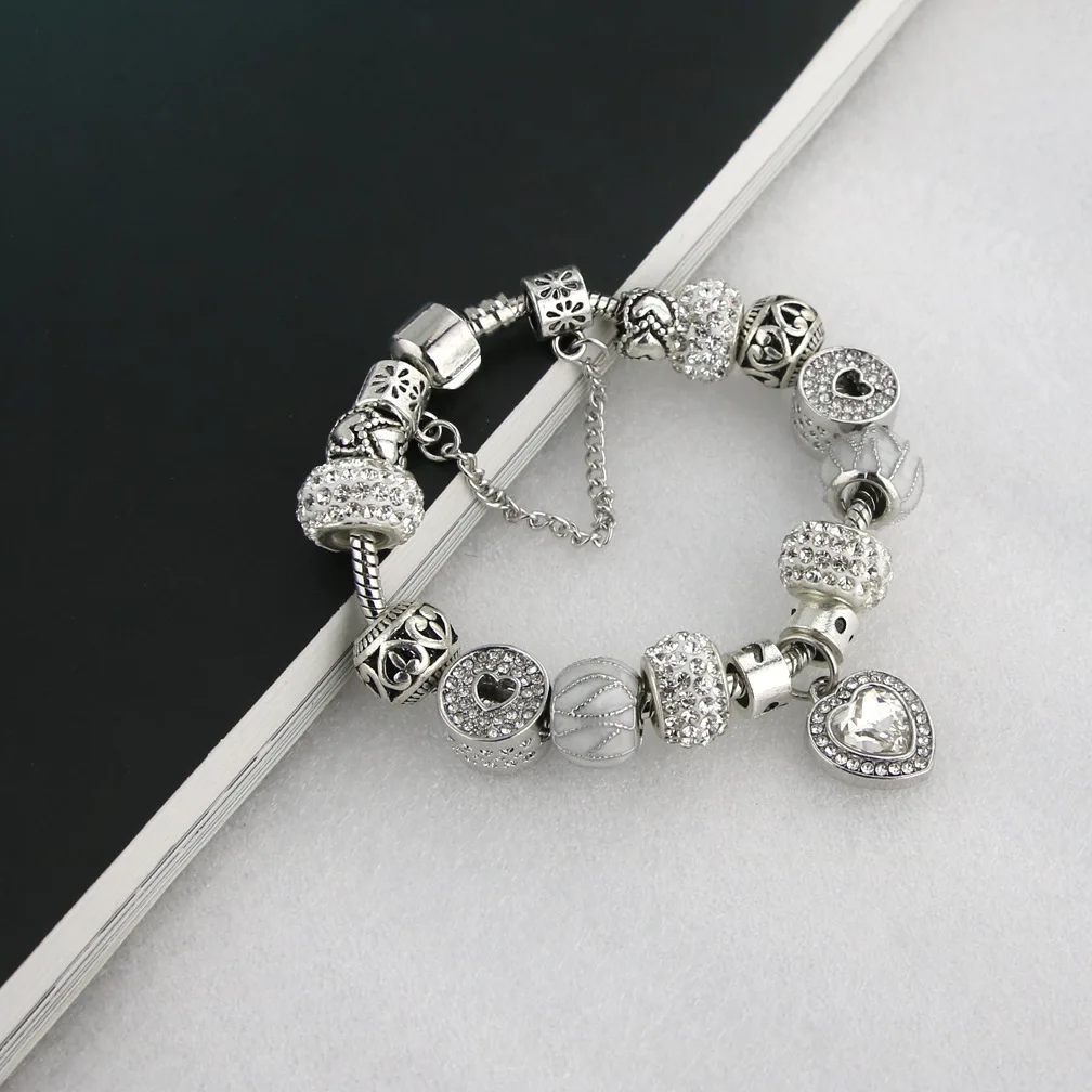 Vintage Christmas Silver Crystal Charm pandora Bracelets &amp Bangles for Women DIY Rhinestone Jewelry | Украшения и аксессуары
