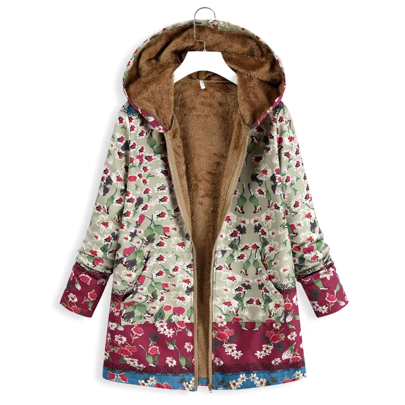 Comfortable and Warm Women Winter Printed Plush Long Sleeve Hooded Jacket FDC99 | Женская одежда