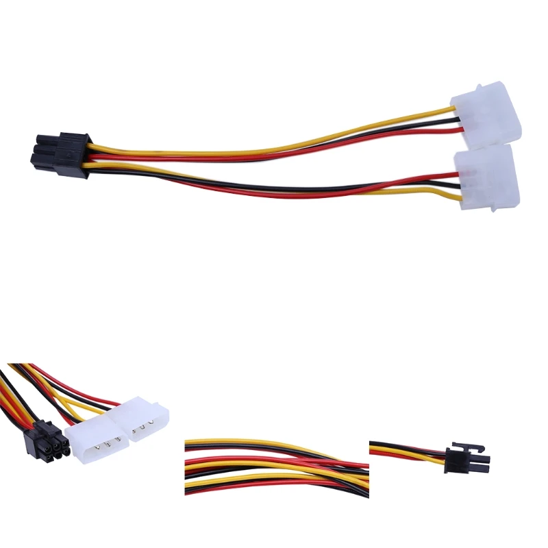 

H7JA 10Pcs/Set Dual Molex 4-Pin To One PCI-E 6-Pin Power Connector Y Adapter Cable