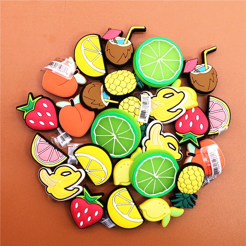 Original PVC Fruits Shoe Buckle Accessories Cute Pineapple Peach Banana Shoe Decoration Jibz for Croc Charms Bracelets Kids Gift