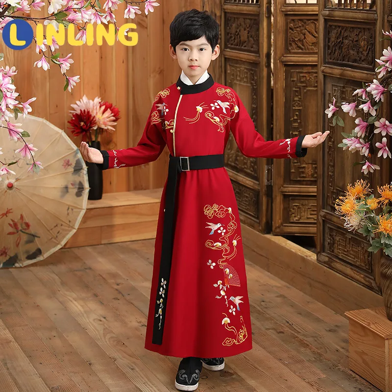 

LINLING Children's Clothing Kids Hanfu Polyester Boy Ancient Costume Tang Suit Unisex Chinese Style Breathable Autumn P775